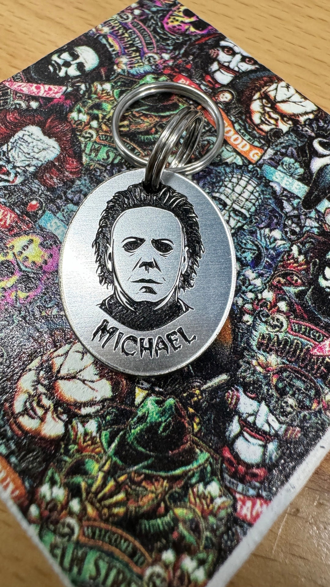 Michael Myers Pet Tag – Personalized Scary Mask Tag | Custom Engraved Acrylic Collar
