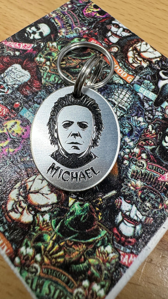 Michael Myers Pet Tag – Personalized Scary Mask Tag | Custom Engraved Acrylic Collar