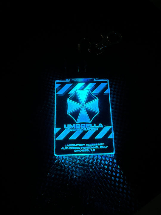 Cyberpunk Keychain - Color Changing LED Light Up - Umbrella Corp Acrylic Zipper Pull