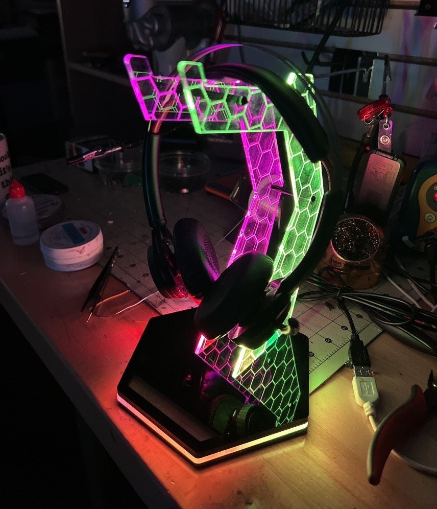 Personalized Headphone Stand | Custom Gamer Gift | RGB LED Universal Headset Organizer