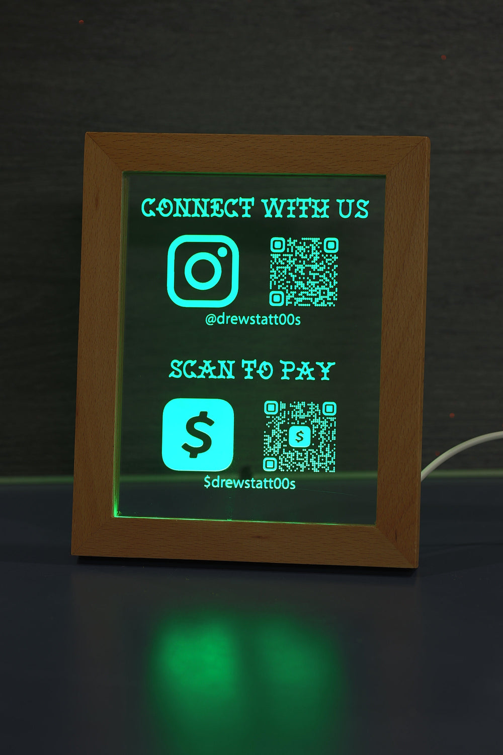 LED QR Code Sign - Scan to Pay & Connect With Us | USB Powered Acrylic Panel