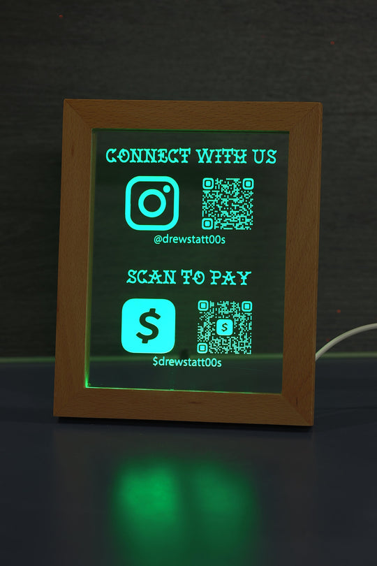 LED QR Code Sign - Scan to Pay & Connect With Us | USB Powered Acrylic Panel