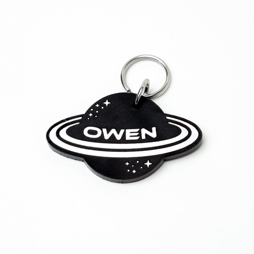 Personalized Pet Tag – Planet Saturn Space Dog Tag with Laser Engraved Acrylic