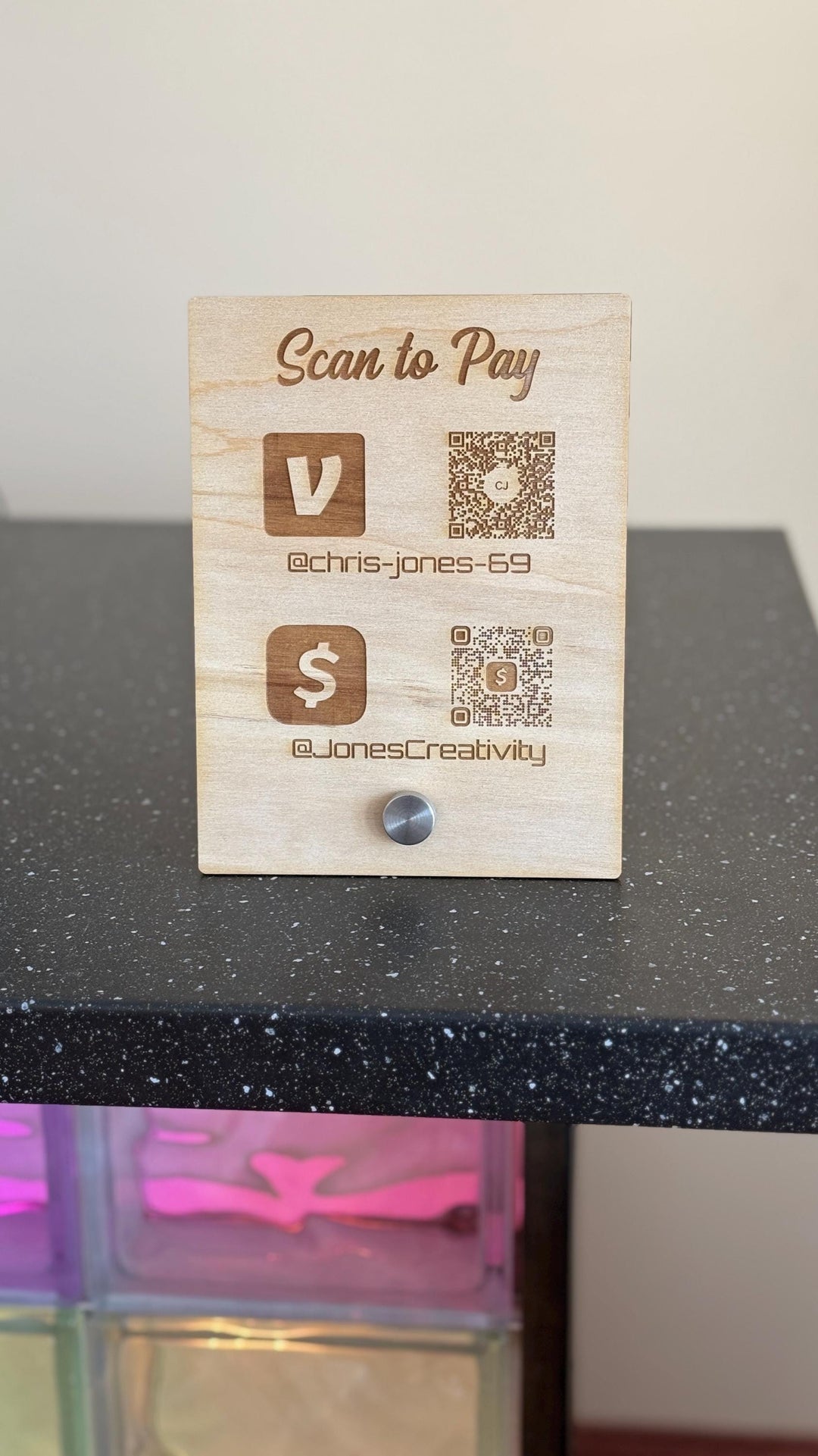Wooden QR Code Sign – Custom Business QR Signage | Engraved Logo Tabletop Display