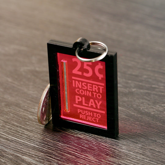 Retro Arcade Keychain - Insert Coin UV Reactive Pendant | Black Light Glow Accessory
