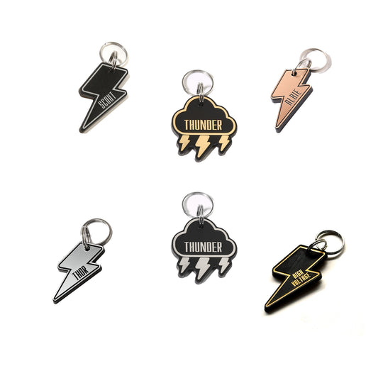 Personalized Pet Tag - Zeus Lightning Bolt Custom Engraved Acrylic Tag With Stainless Steel Ring