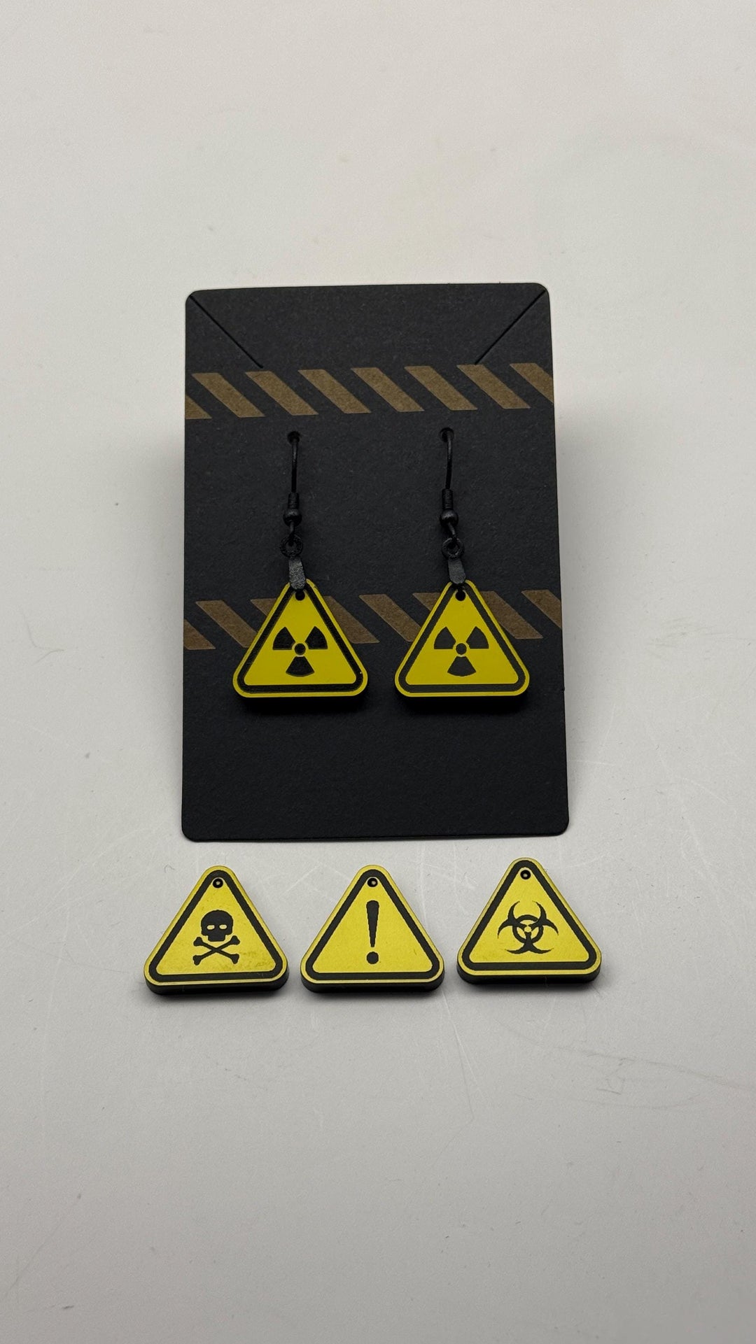 Cyberpunk Earrings – Laser Cut Futuristic Acrylic Danger Symbol Jewelry