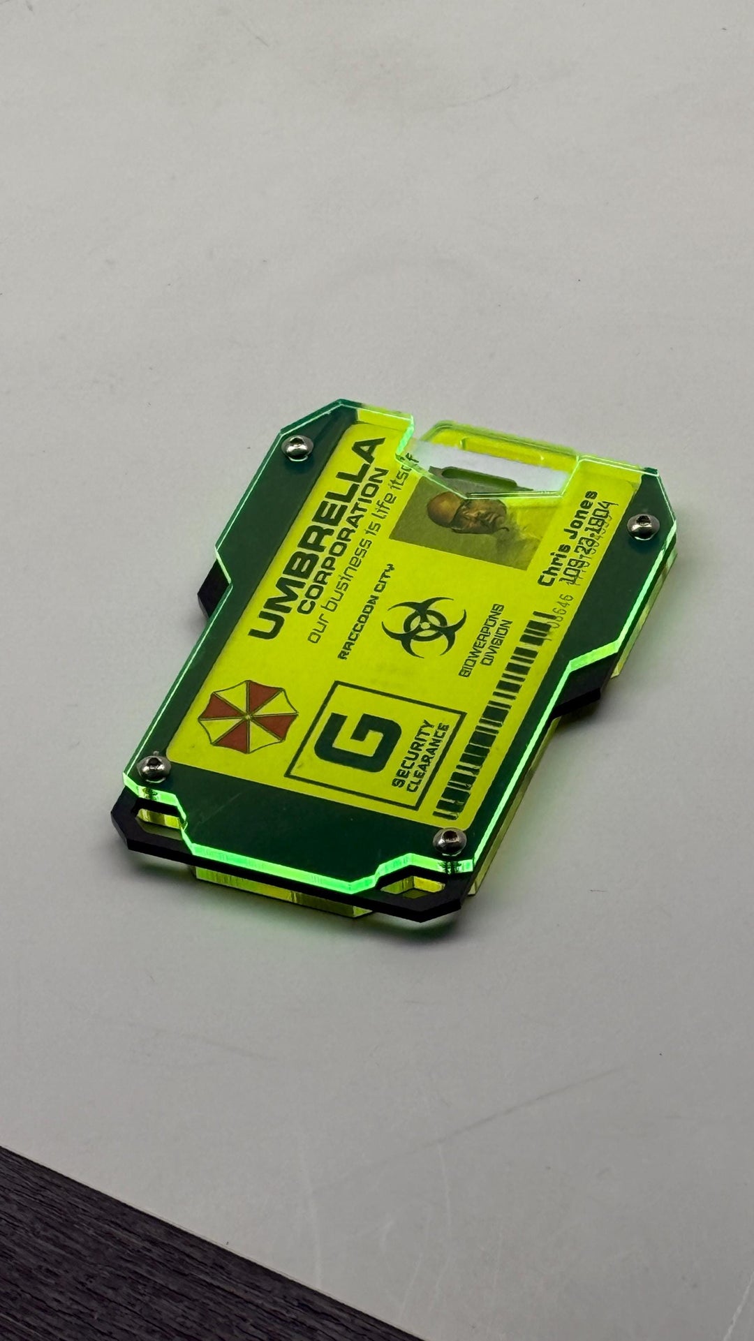 Cyberpunk ID Card Holder – Stylish Engraved Acrylic Badge Protector for Work or Events