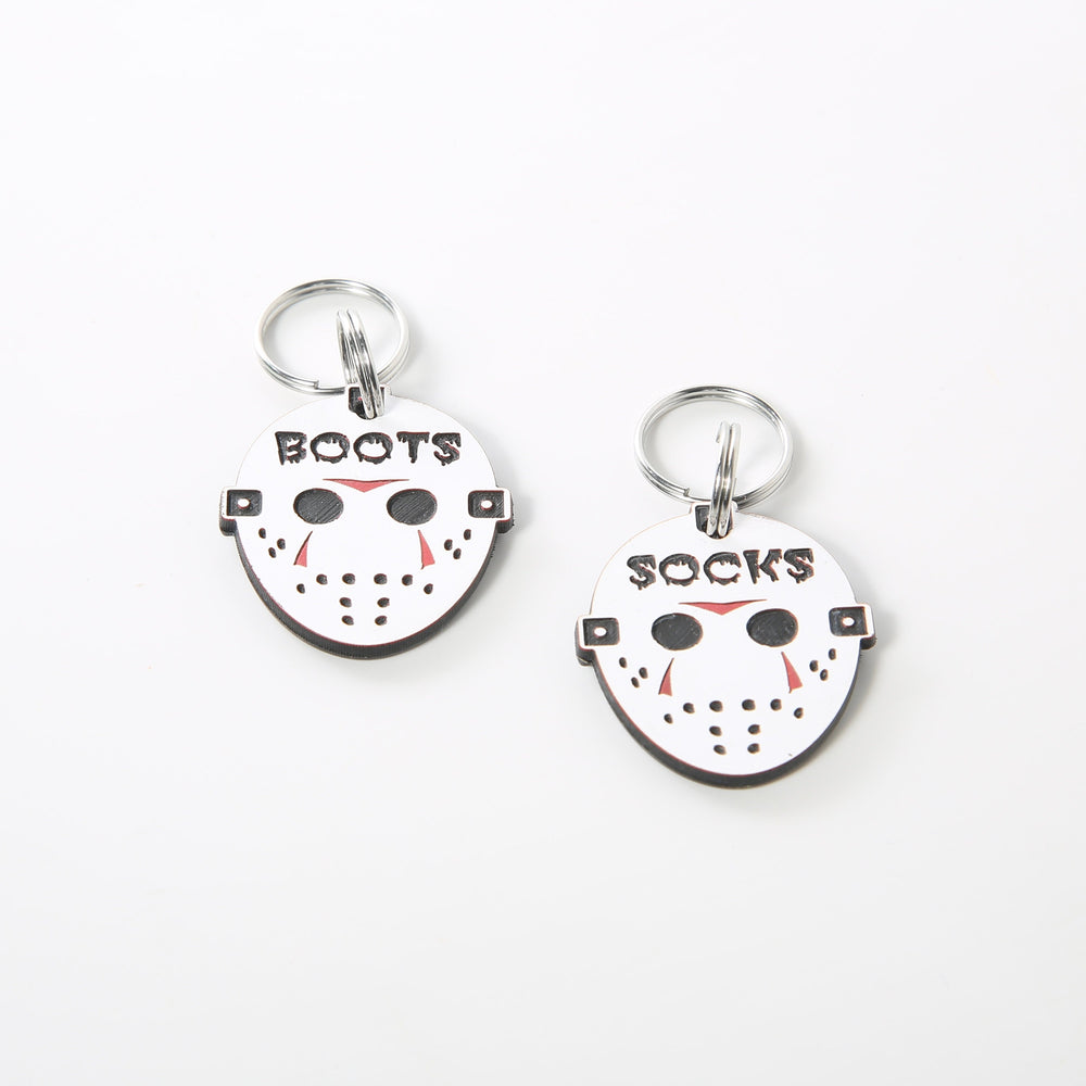 Jason Mask Pet Tag - Personalized Acrylic Hockey Mask Tag With Stainless Steel Ring
