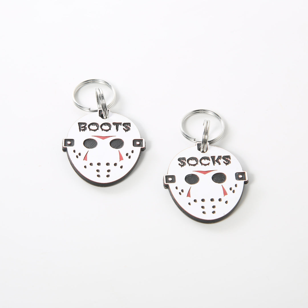 Jason Mask Pet Tag - Personalized Acrylic Hockey Mask Tag With Stainless Steel Ring
