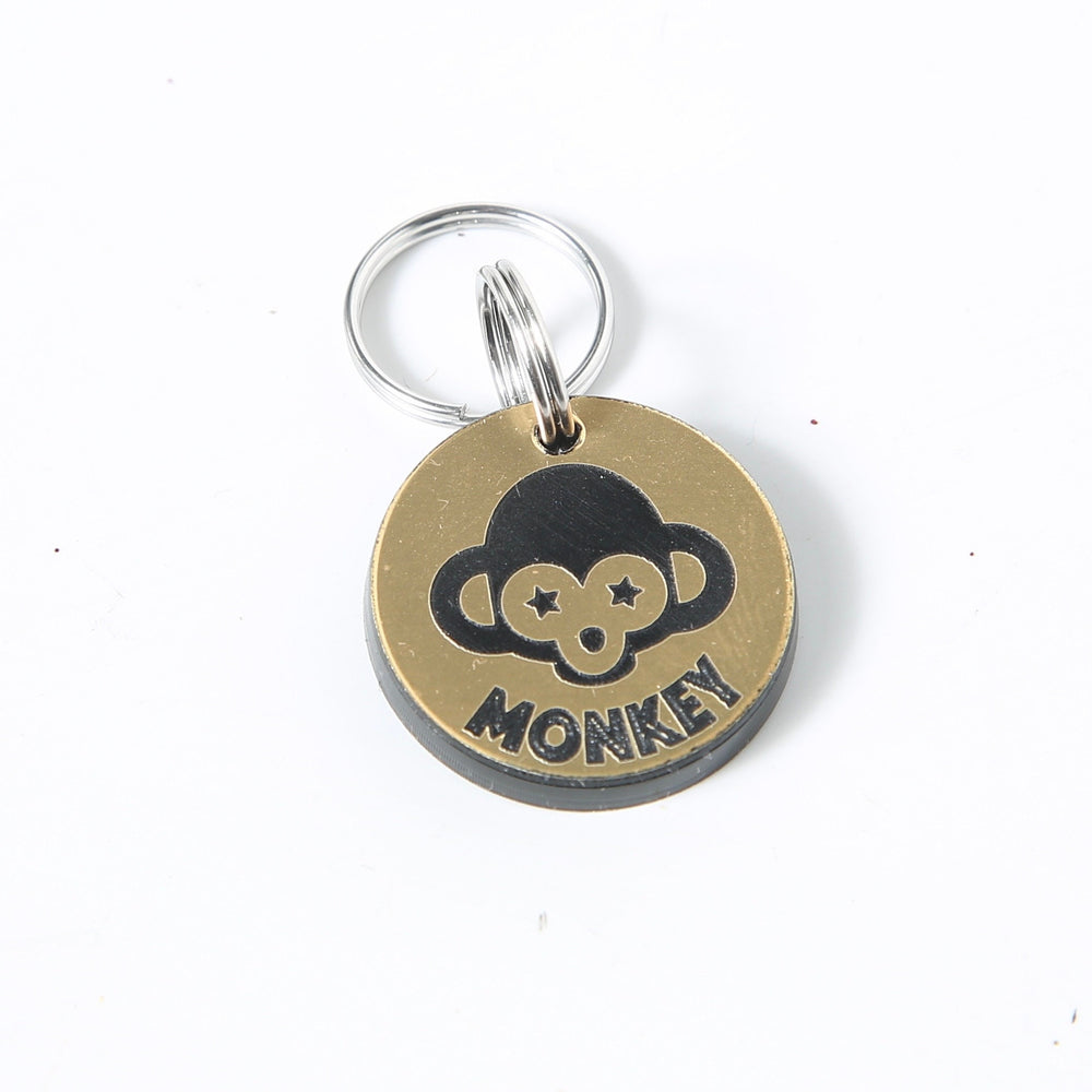 Personalized Pet Tag - Custom Monkey Dog Collar Tag with Stainless Steel Ring