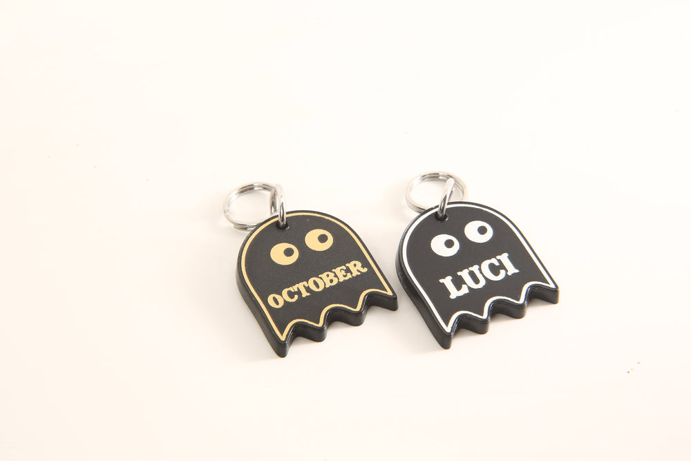 Personalized Ghost Pet Tag – Custom Engraved Acrylic Halloween Pet Collar Charm