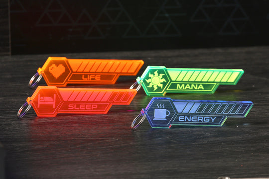 Gamer Life Bar Keychain - UV Reactive Keychain With Black Light Glow Pendant