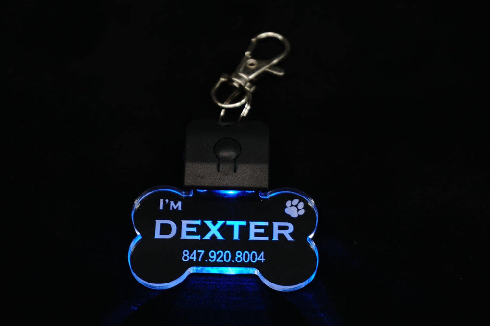 Personalized LED Dog Tag - Color Changing Light Up Bone Tag | Rechargeable Pet Safety