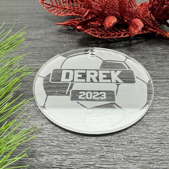 Personalized Soccer Ornament - Custom Soccer Ball Keepsake with Name & Date