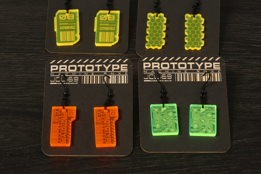 Cyberpunk Earrings – UV Reactive Laser Cut Hypoallergenic Statement Jewelry