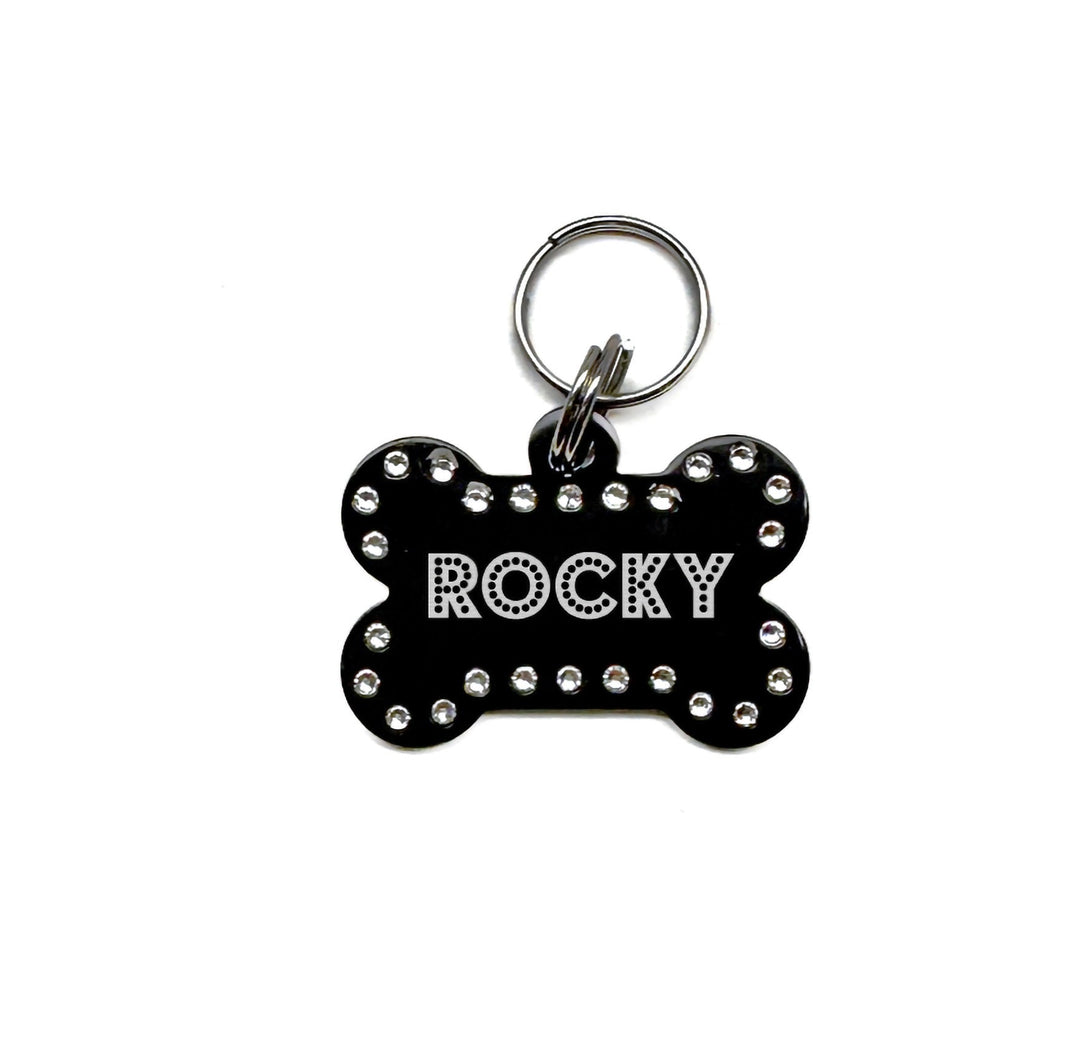 Human Pup Necklace - Personalized Aluminum Bone Shaped Dog Tag with Swarovski Crystal