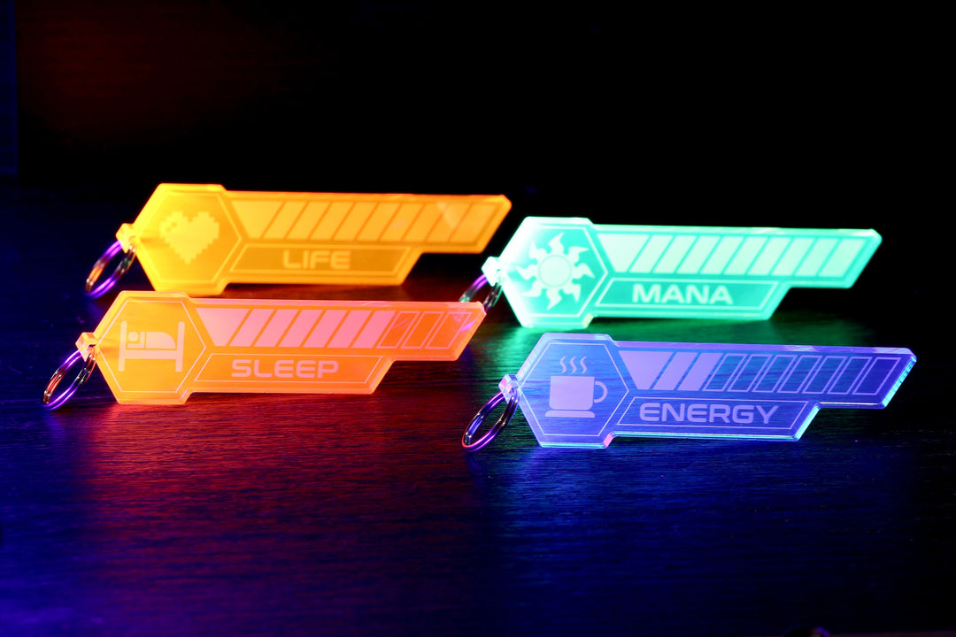 Gamer Life Bar Keychain - UV Reactive Keychain With Black Light Glow Pendant