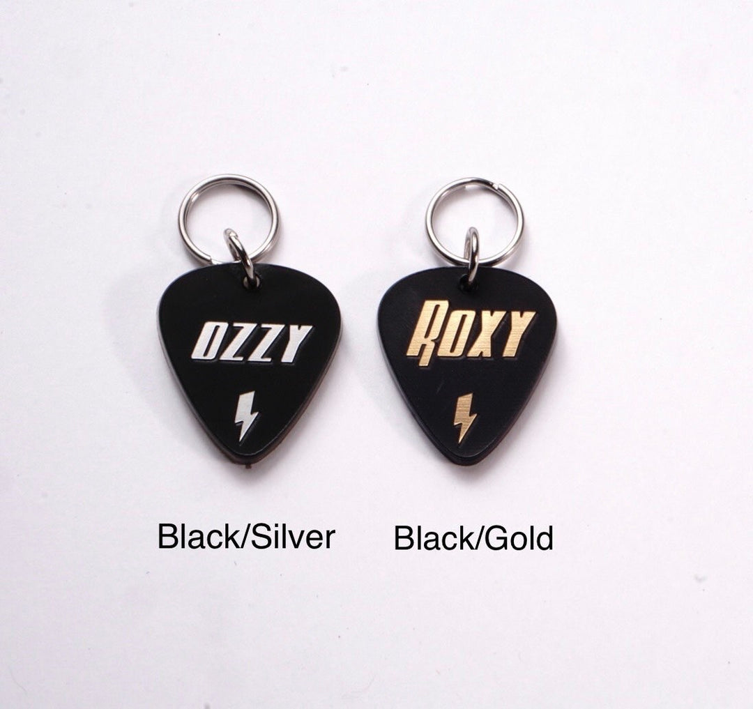 Personalized Guitar Pick Tag - Durable Musician Pet Tag With Stainless Steel Ring
