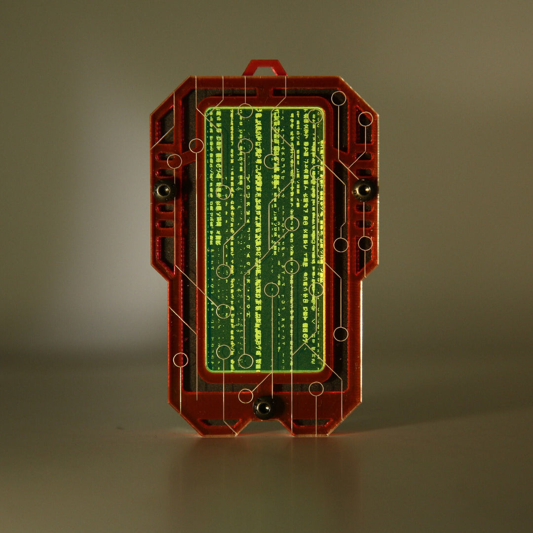 Cyberpunk Necklace Pendant – Layered Acrylic Network Access Key with Hex Screws