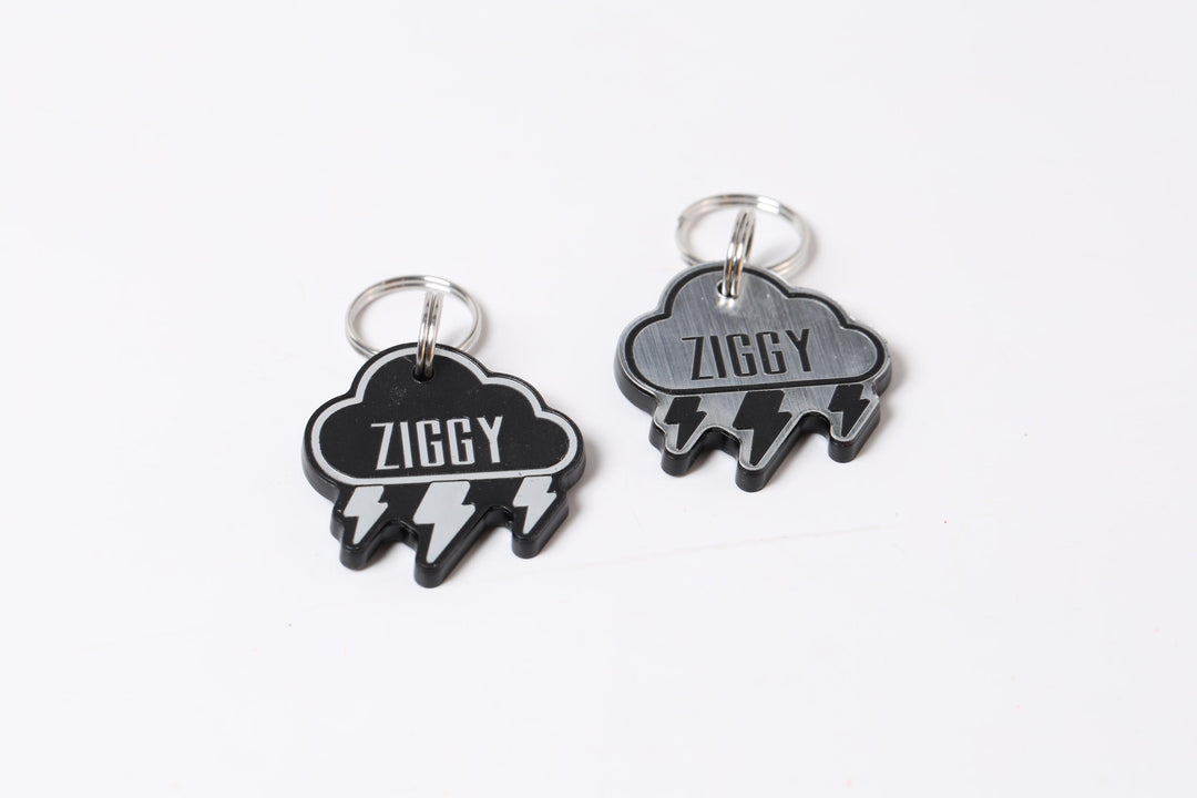 Personalized Pet Tag - Zeus Lightning Bolt Custom Engraved Acrylic Tag With Stainless Steel Ring