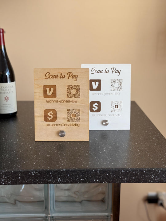 Wooden QR Code Sign – Custom Business QR Signage | Engraved Logo Tabletop Display