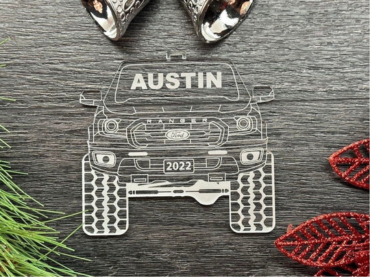 Pickup Truck Ornament - 4x4 Christmas Ornament With Gift Box & Tree Ribbon