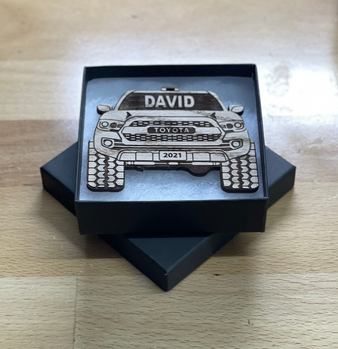 4x4 Christmas Ornament - Laser Engraved Pickup Truck Gift with Ribbon