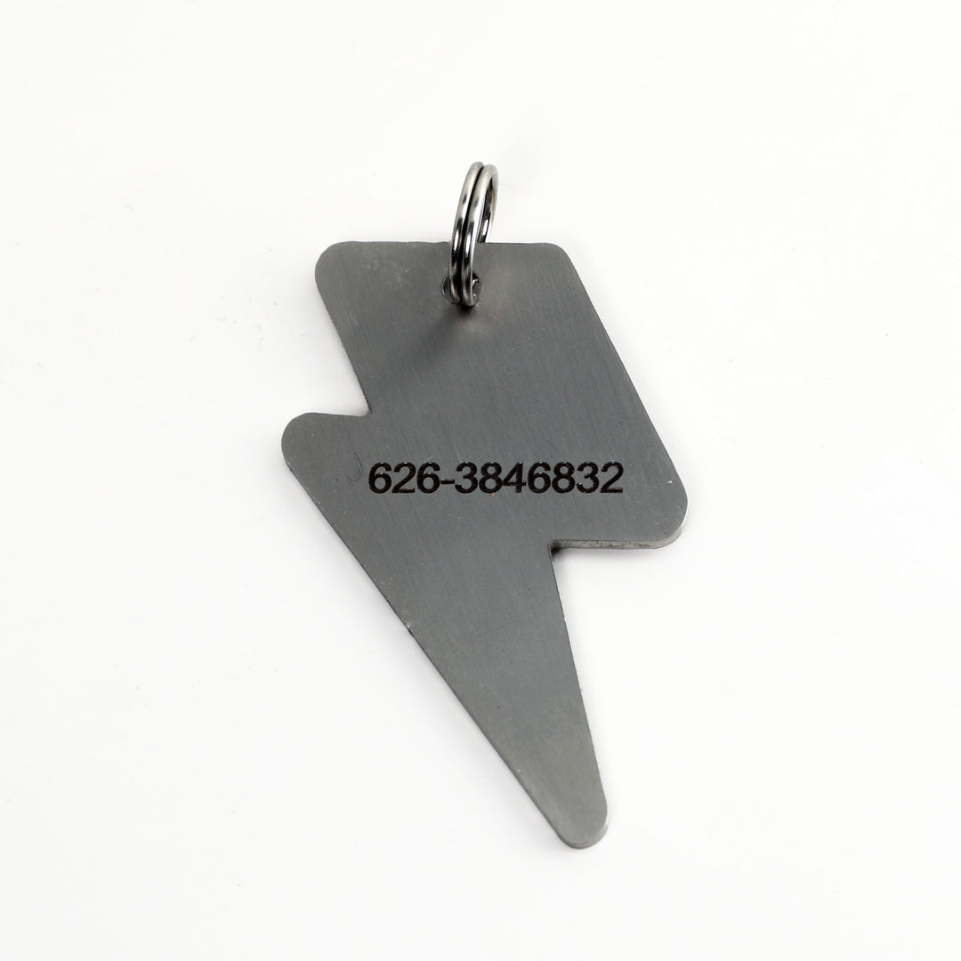 Personalized Pet Tag - Zeus Lightning Bolt Stainless Steel Dog ID Tag With Collar Ring