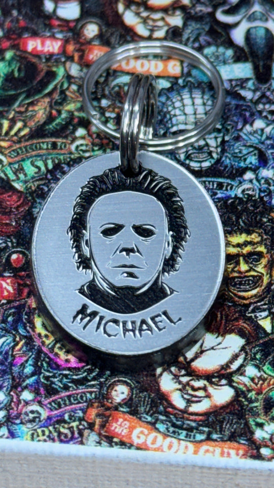 Michael Myers Pet Tag – Personalized Scary Mask Tag | Custom Engraved Acrylic Collar