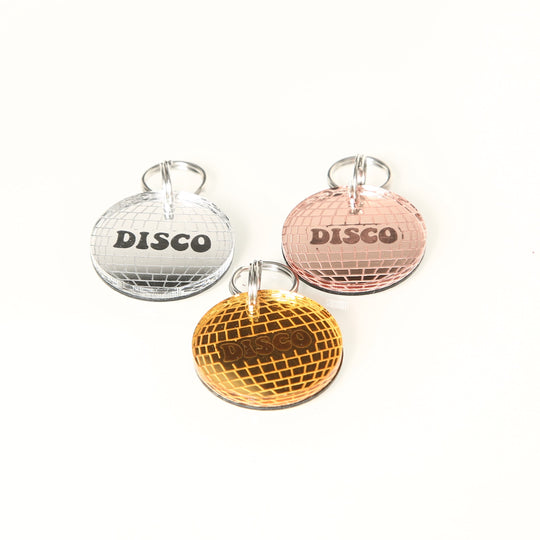 Disco Ball Pet Tag - Personalized Mirror Acrylic Tag With Dual Sided Engraving