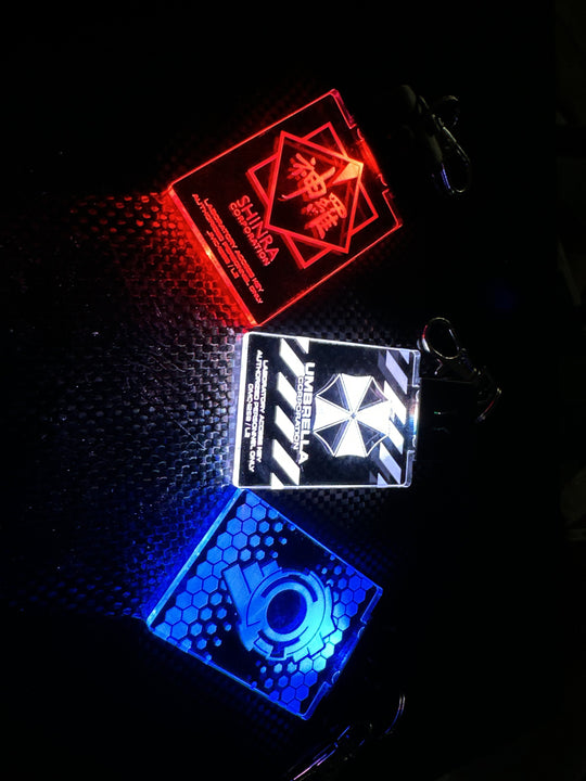 Cyberpunk Keychain - Color Changing LED Light Up - Umbrella Corp Acrylic Zipper Pull