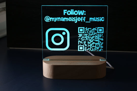 LED QR Code Sign - Scan to Pay Sign With RGB Light Modes & Wood Base
