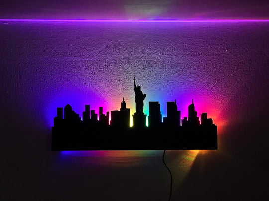 LED Illuminated Wall Art - Handmade Skyline Wall Decor with Wireless Remote