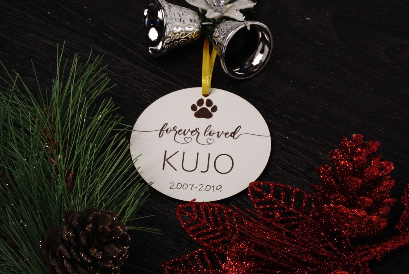 Forever Loved Dog Memorial Ornament Personalized with Name and Date - Pet Memorial Gift for Pet Owner - Pawprint Pet Ornament for Pet Lover - Jones Creativity