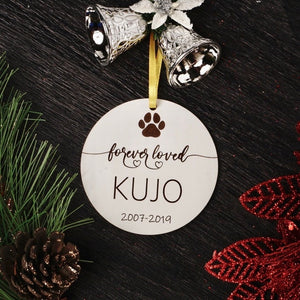Forever Loved Dog Memorial Ornament Personalized with Name and Date - Pet Memorial Gift for Pet Owner - Pawprint Pet Ornament for Pet Lover - Jones Creativity