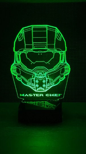 Master Chief Helmet | LED Light Up Sign | Made in USA | Color Changing | Wireless Remote | Rechargeable | Game Controller | LED Lamp - Jones Creativity