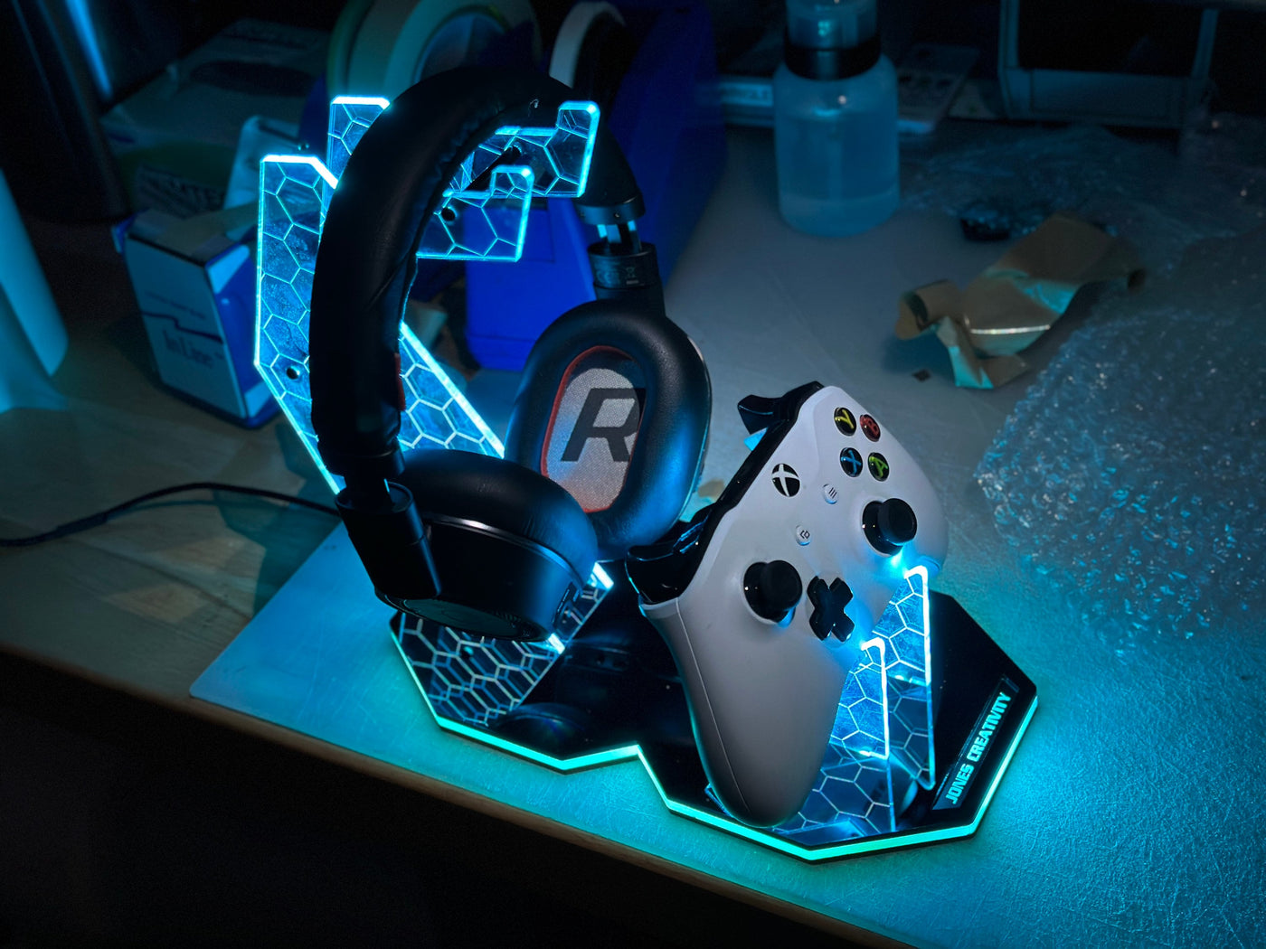 Personalized Headphone and Controller Stand - Gift for Gamers - Custom Stand - RGB— Universal Fit - Any Username/Any Gamer Tag - Jones Creativity