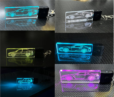 LED Sports Car Keychain - Gift for gearhead - 350z - STI - GT-r - GR86 - Evo - Corvette - Brz - Challenger - Supra