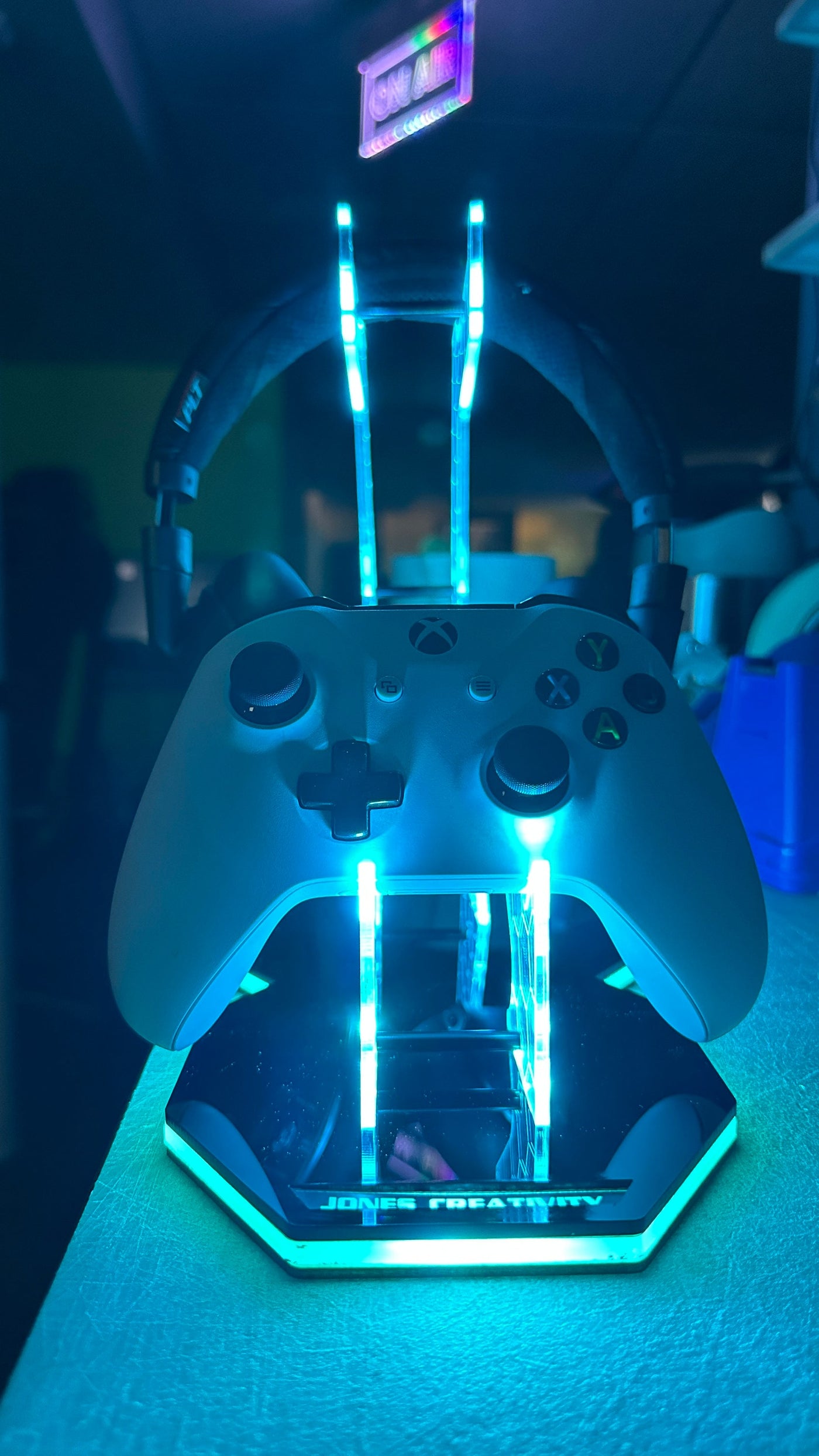 Personalized Headphone and Controller Stand - Gift for Gamers - Custom Stand - RGB— Universal Fit - Any Username/Any Gamer Tag - Jones Creativity